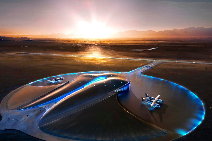 An artist's impression of the spaceport being built for Virgin Galactic in New Mexico, America.