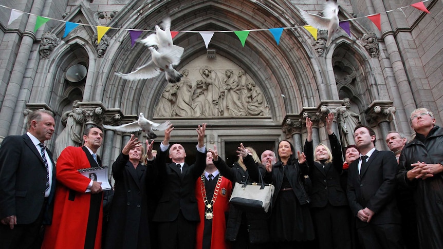 Doves are released at a memorial for Jill Meagher in Ireland