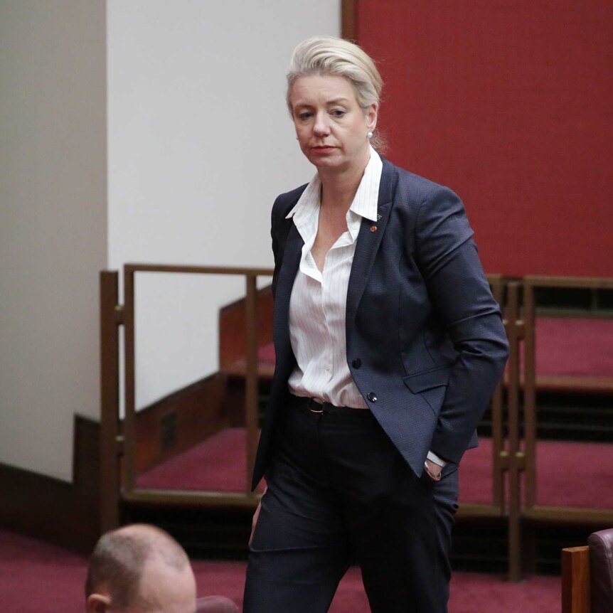 McKenzie is walking, hand in pocket, wearing a blue suit and white shirt with the collar unbuttoned.