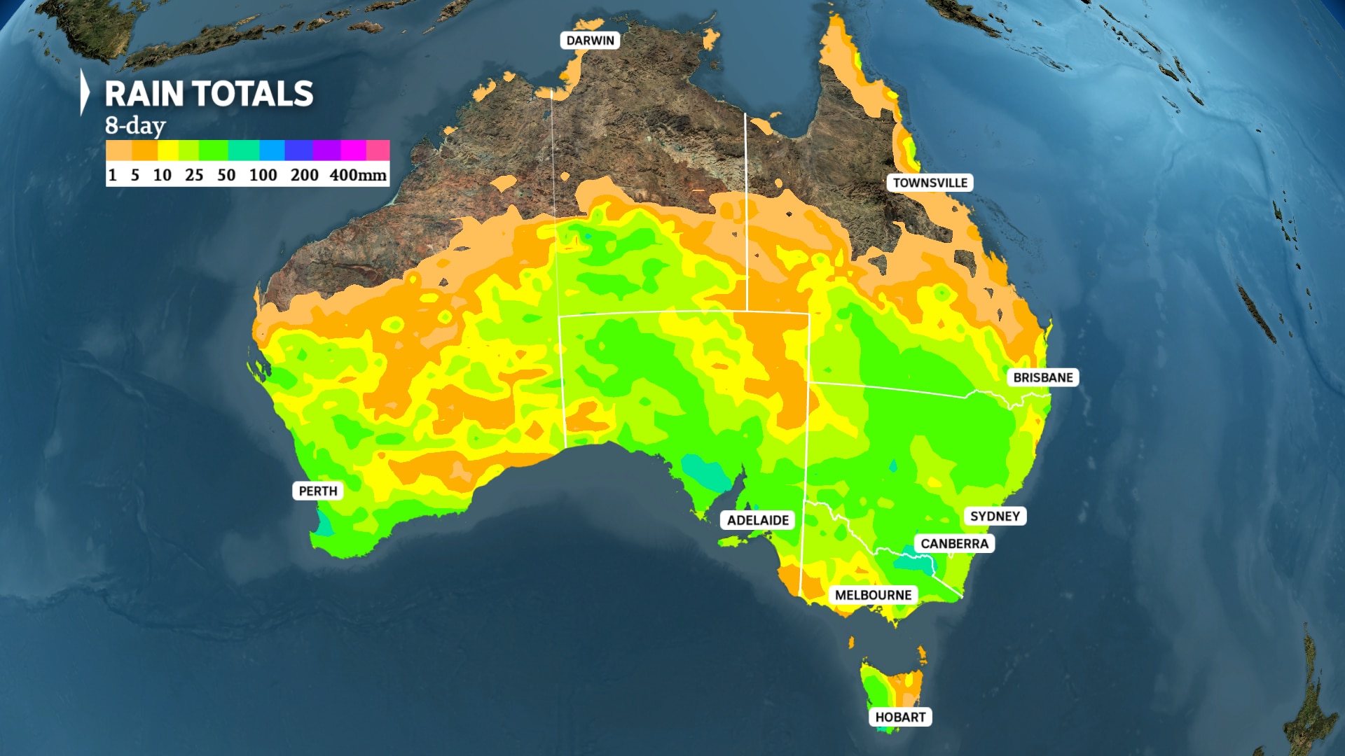 a weather map of australia show eight days rain forecast