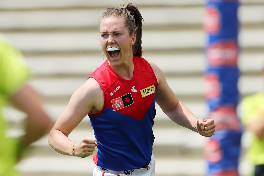 Eden Zanker celebrates a goal for Melbourne