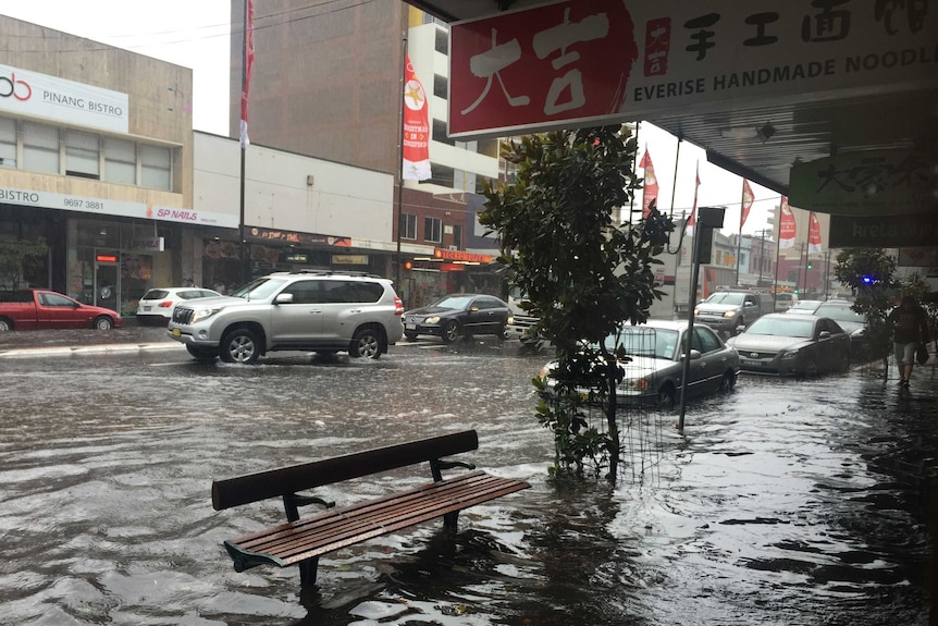 Anzac Parade flooded at Kingsford.