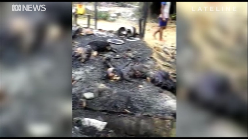 WARNING: GRAPHIC FOOTAGE: Video purportedly showing human remains amid the ashes of a home. Supplied: Anwar Sha
