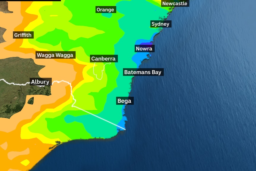 Rain forecast over four days on map of NSW