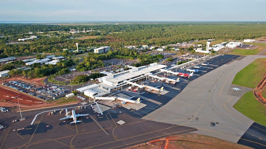 Aircraft sit at the gates of Darwin International Airport.