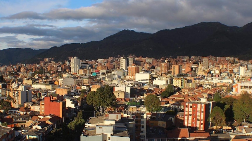 Buildings and mountains of Bogota, Colombia.
