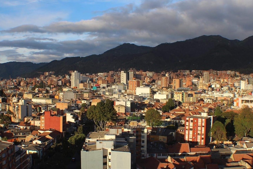 Buildings and mountains of Bogota, Colombia.