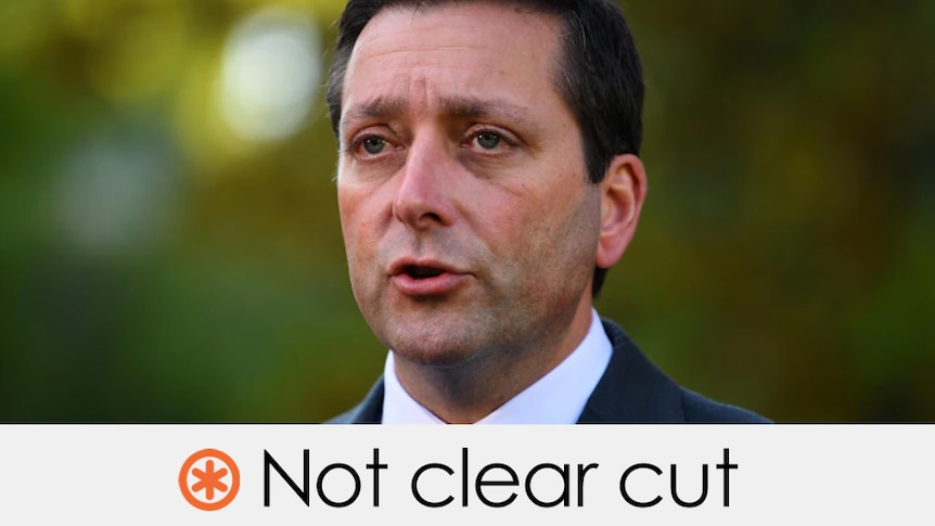 Man looking worries adjusts tie. Text overlay says 'Not Clear Cut'.