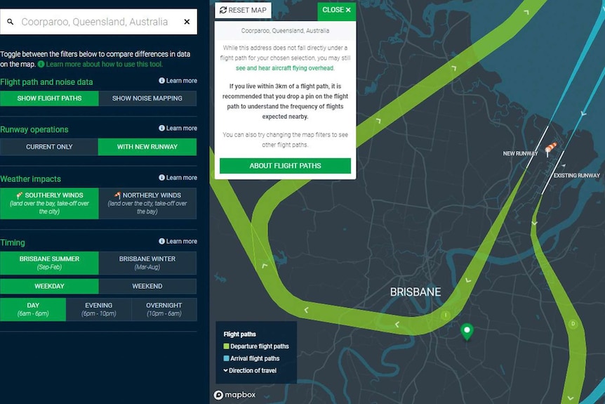 Screenshot of a flightpaths map.