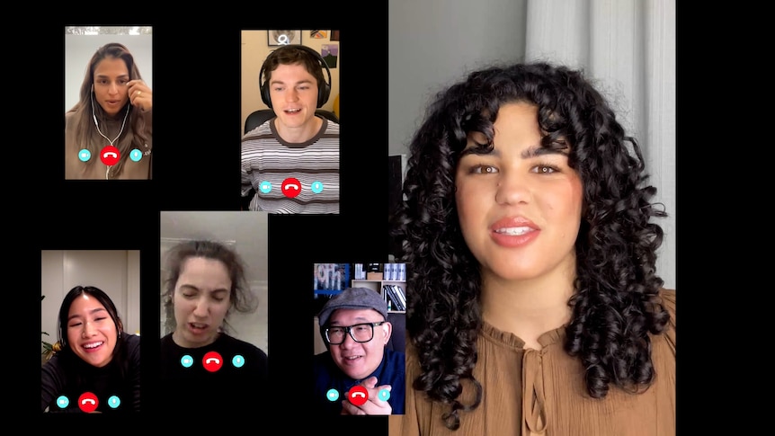 Screenshot of a video meeting, faces on screen