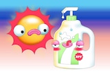 Illustration shows sun and sunscreen tub to depict how to choose the best sunscreen.