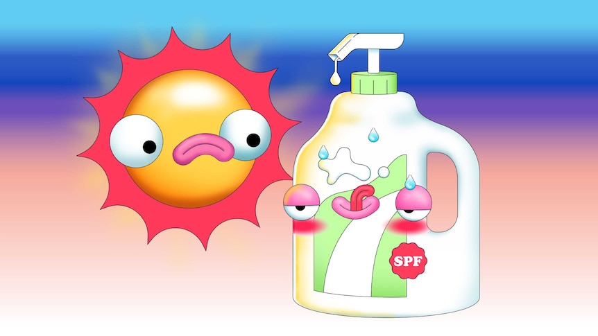 Illustration shows sun and sunscreen tub to depict how to choose the best sunscreen.