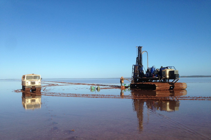 Drill rigs on salt lake