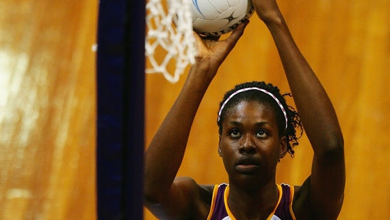 Firebirds goal shooter Romelda Aiken lines up a goal