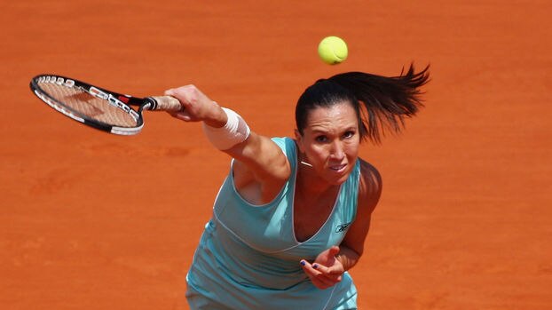 Serbia's Jelena Jankovic serves at the French Open
