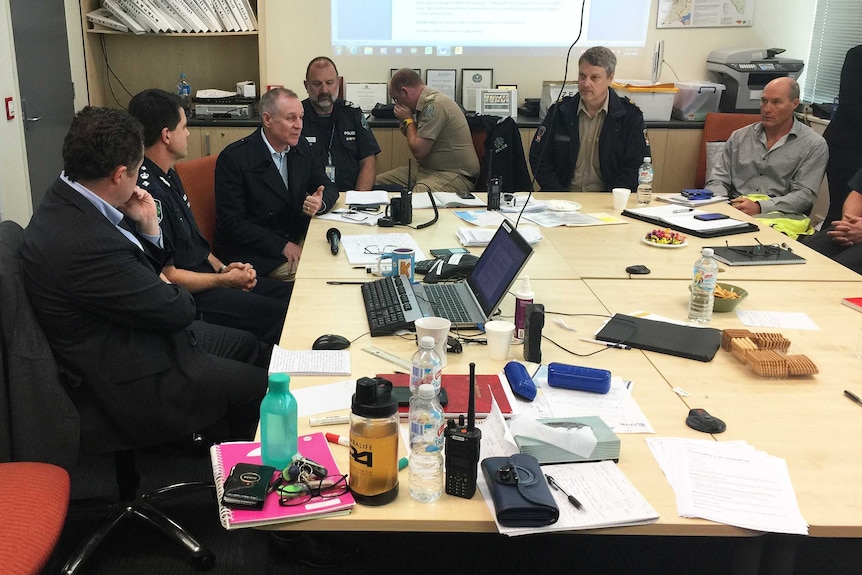 Premier Jay Weatherill speaks with an emergency committee meeting