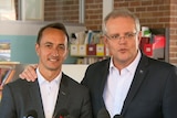 Prime Minister Scott Morrison with his arm around the Liberal's Wentworth candidate Dave Sharma