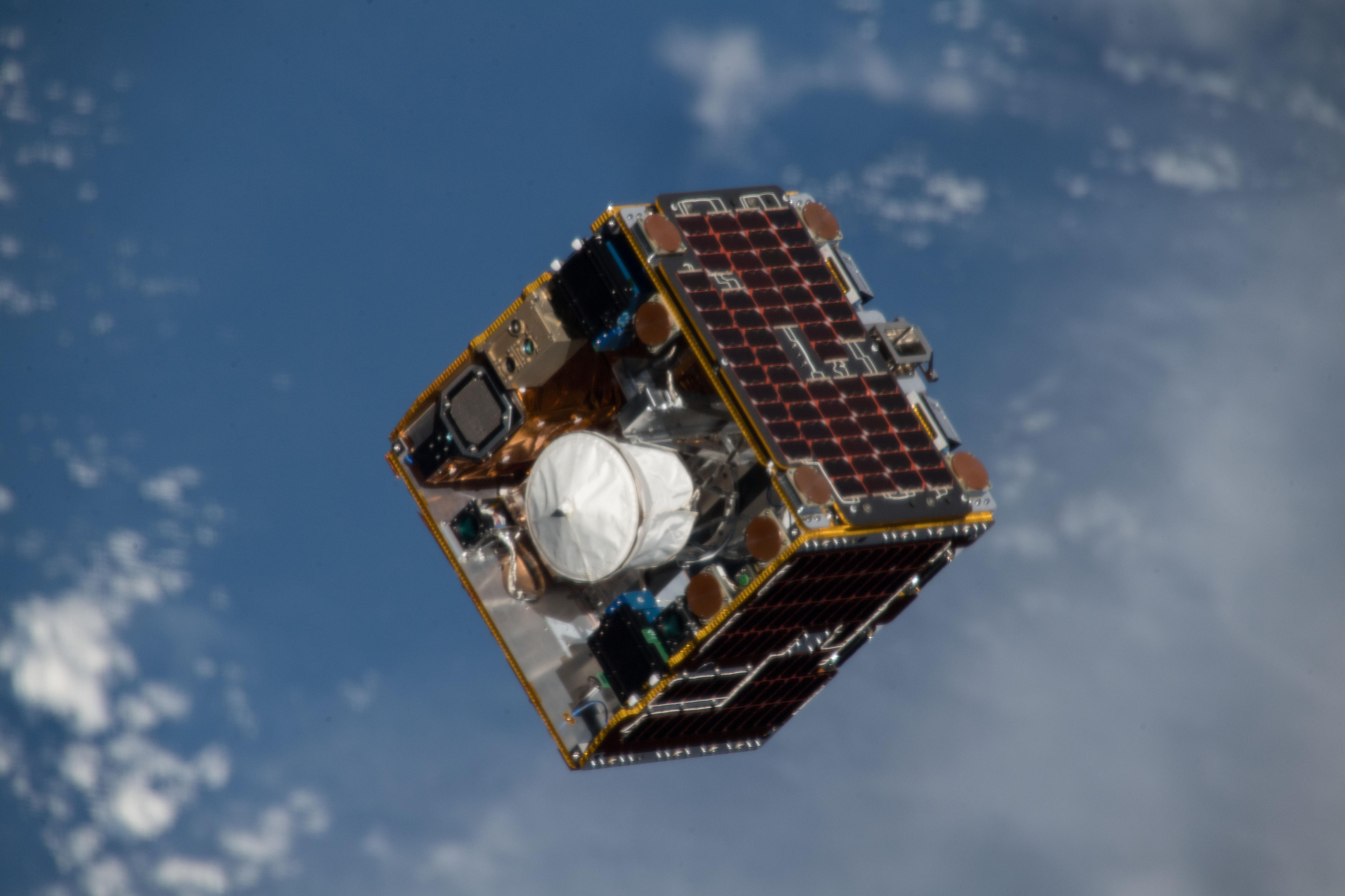 A cube-shaped satellite.