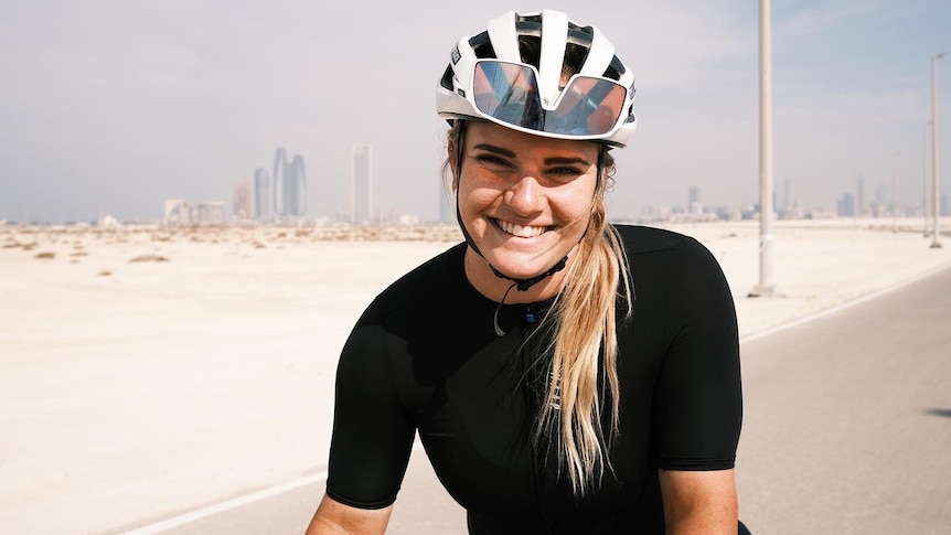 Maddy Black on her bicycle in the UAE