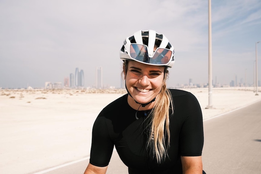 Maddy Black on her bicycle in the UAE