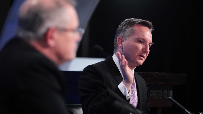 Scott Morrison and Chris Bowen at Treasurers' Debate