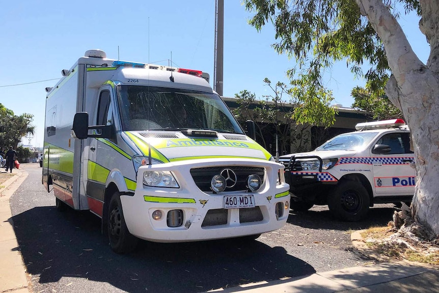 Ambulance and police car at Rosslyn Bay marina in central Queensland.