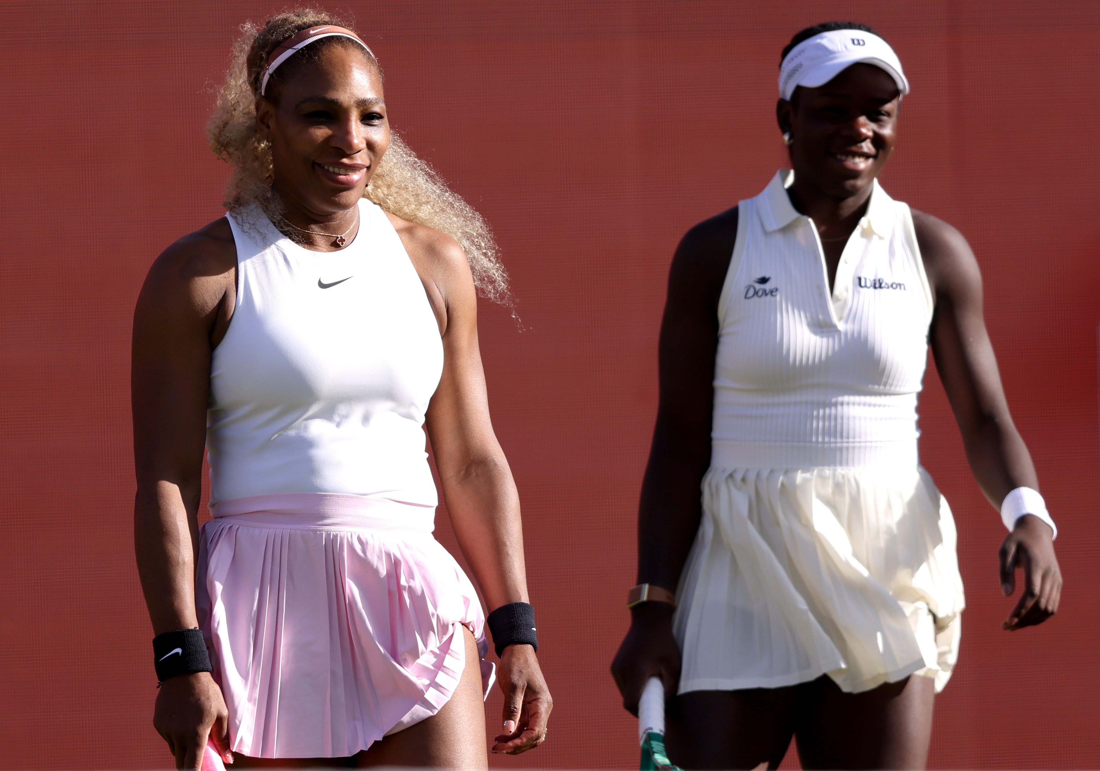 Serena Williams and Victoria Mboko during their doubles match at Queen's.