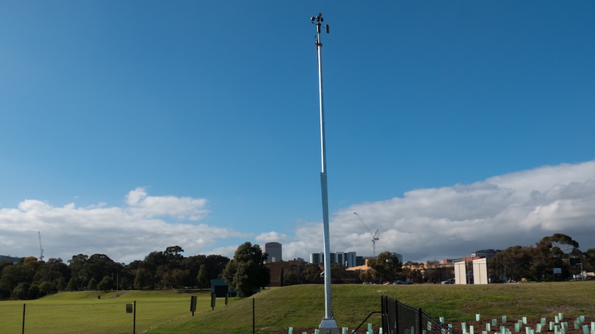 The Bureau of Meteorology observation site near West Terrace, with Adelaide buildings in the background.