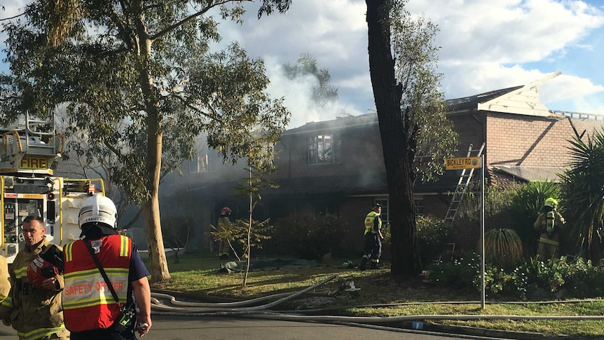 Fire crews work on extinguishing a blaze at Penrith.