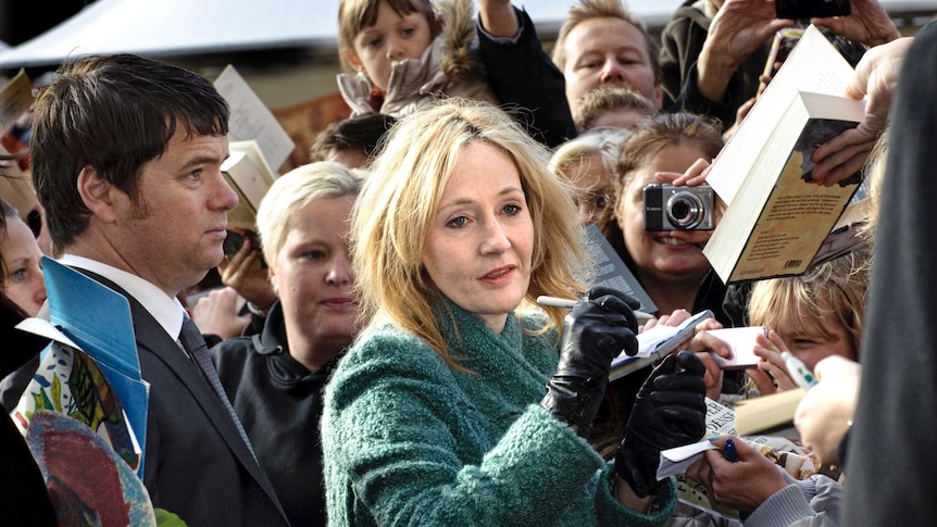 JK Rowling signs autographs outside Odense Concert Hall in Odense October 19, 2010.
