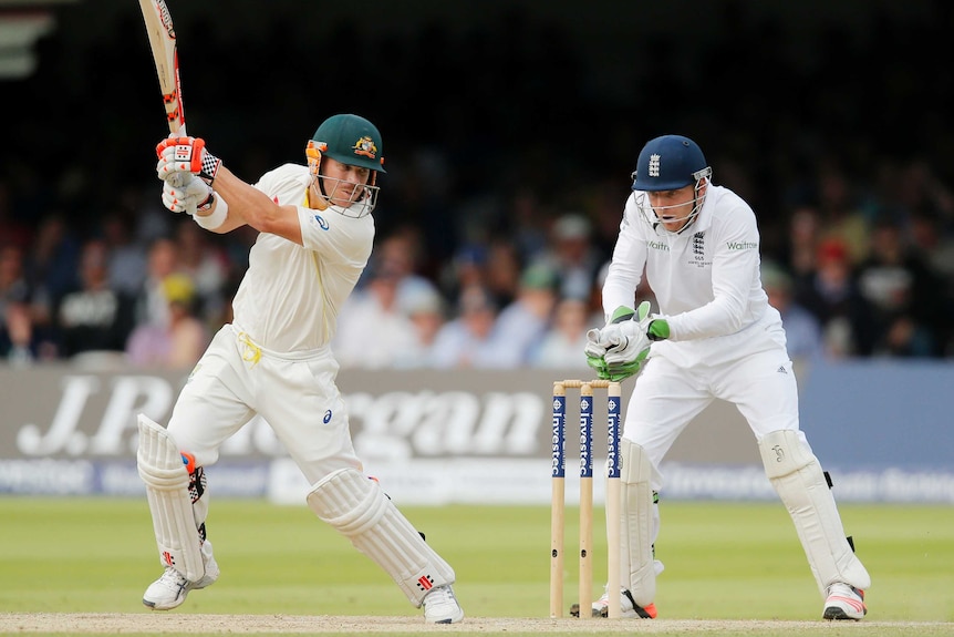 David Warner bats on day three of the second Ashes Test at Lord's