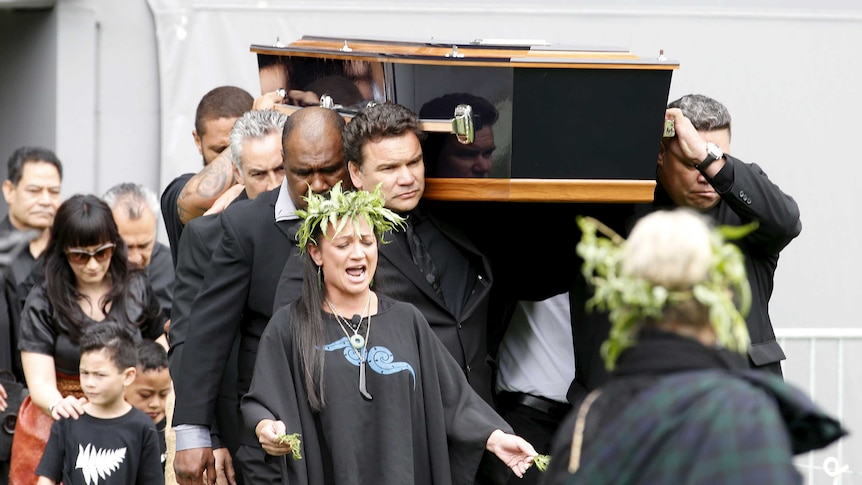 Jonah Lomu's coffin arrives at Eden Park