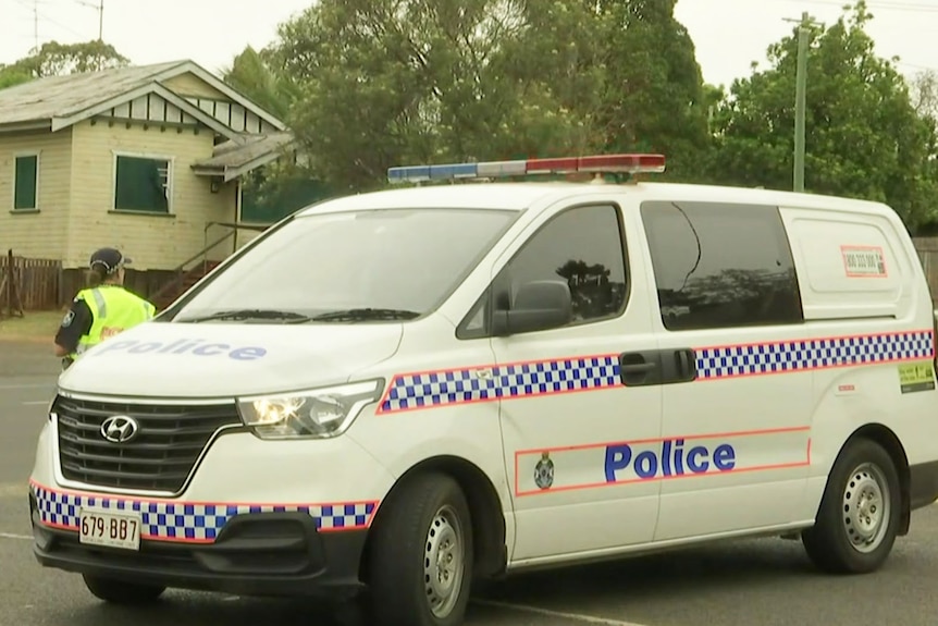 Police vehicle at the scene of the death of a 27-year-old man in Toowoomba