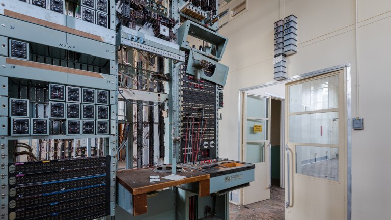 Infrastructure inside an old telephone exchange building in Adelaide that has been closed for many years.