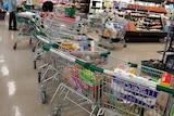 Abandoned shopping trolleys in a Woolworths store