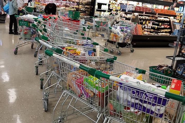 Abandoned shopping trolleys in a Woolworths store