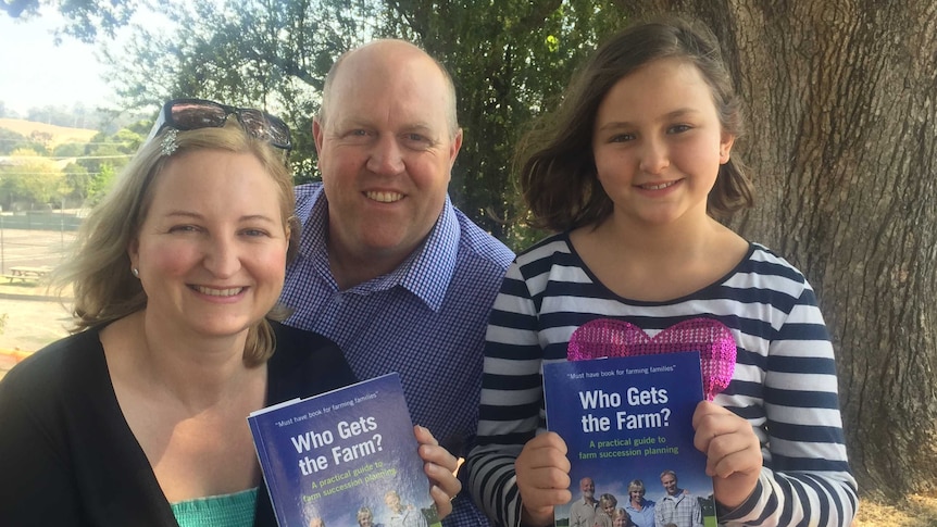 Ballarat farmer Nick Shady and wife Ayesha Hilton have co-authored a book about the experience of succession planning and how to navigate the disasters. Pictured here with daughter Grace.