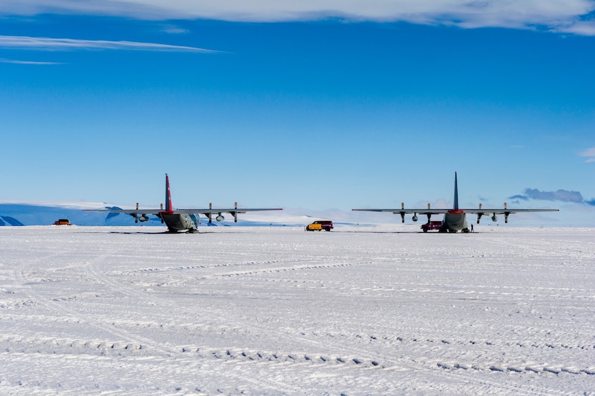 US military planes on the ice.