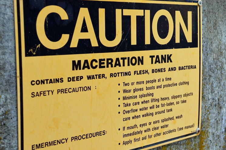 A warning sign at the SA Museum's maceration tank
