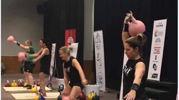 Four women compete in Kettlebell sport