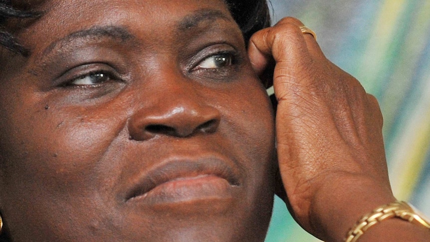 Simone Gbagbo, wife of Ivory Coast president Laurent Gbagbo, speaking during a meeting in Anyama, October 7, 2009.