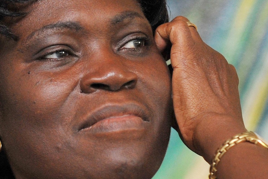 Simone Gbagbo, wife of Ivory Coast president Laurent Gbagbo, speaking during a meeting in Anyama, October 7, 2009.