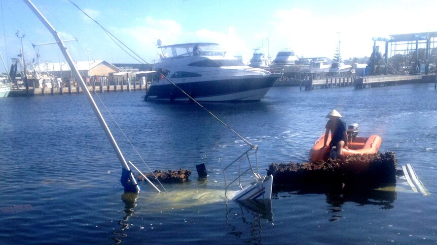 Sunken yacht with mast showing at Mandurah