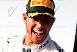 Hamilton celebrates after winning Australian Grand Prix