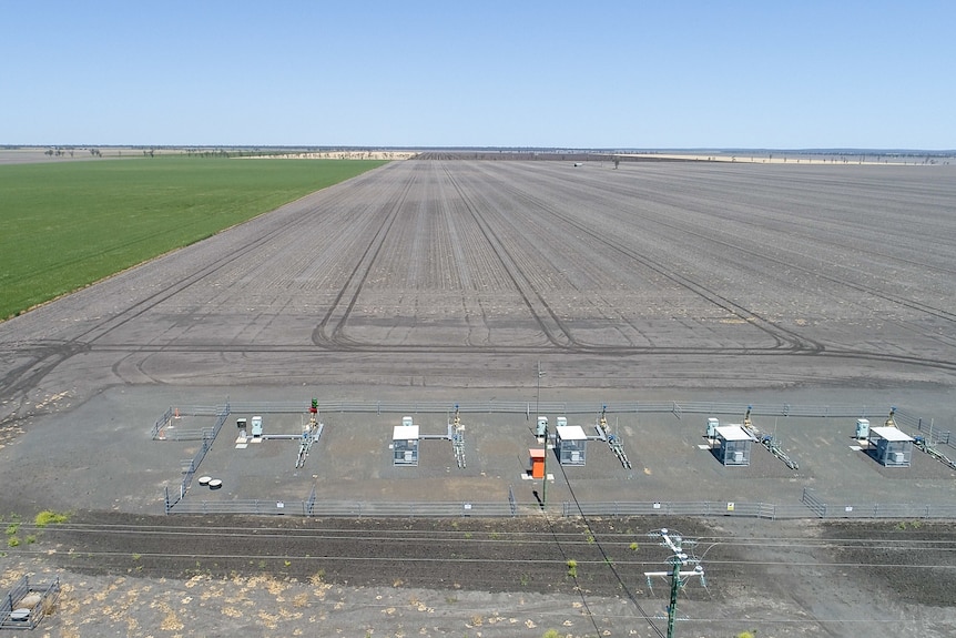 Multiple gas wells at a farm near Cecil Plains, Queensland in 2020.