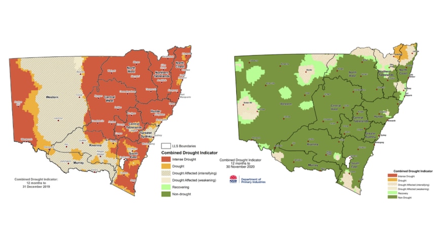 NSW drought map Dec 2019 v Nov 2020