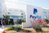 A PayPal sign is seen at an office building in San Jose, California.