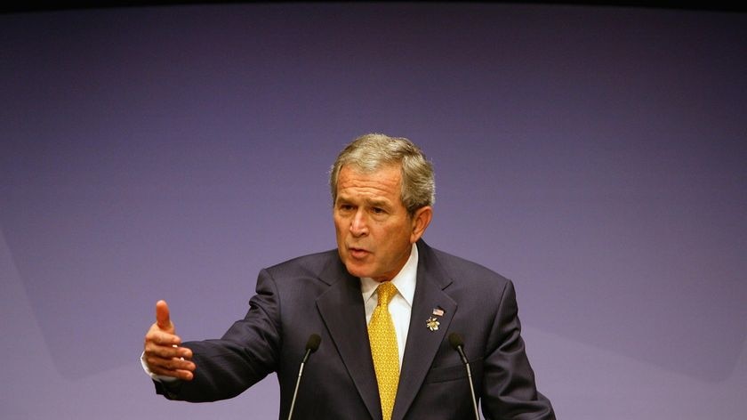 Protest target: US President George W Bush speaking at the Sydney Opera House