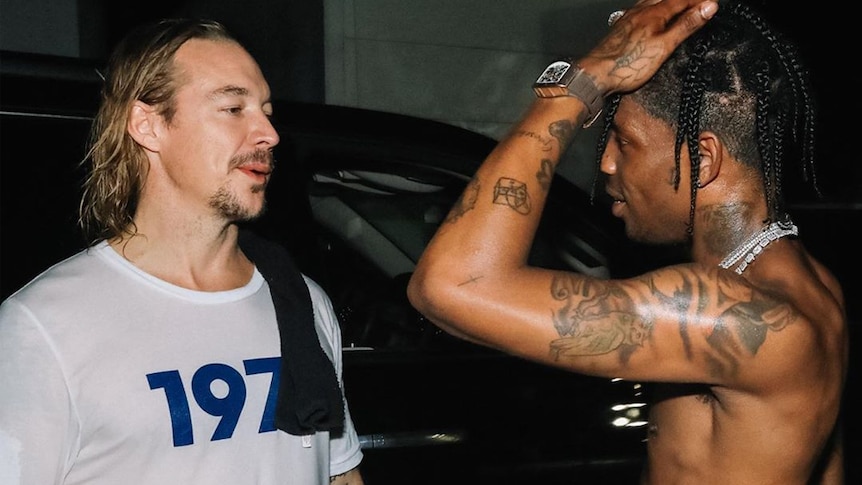 Diplo and Travis Scott backstage at a festival