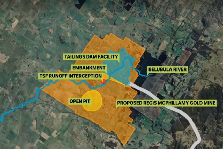 A graphics slide showing a mining operation 